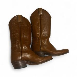 Vintage 1990s Ladies Brown Leather Justin Brand Cowboy Boots w/Goodyear Sole 6.5